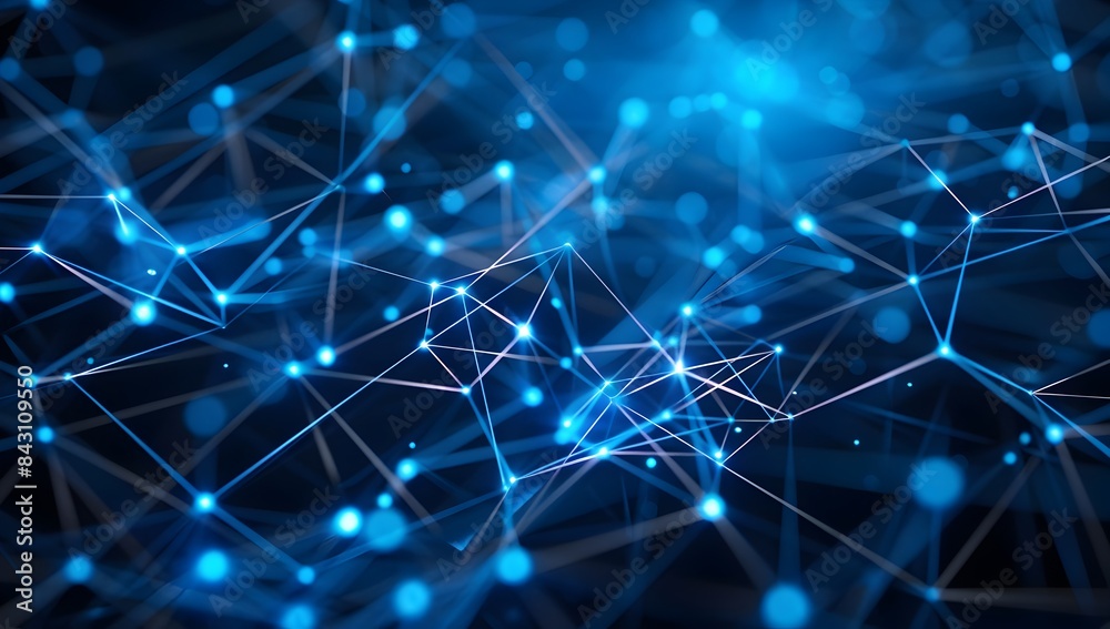 Abstract blue digital background with glowing network connections and nodes on dark backdrop, in the style of technology concept
Abstract blue digital background with glowing network connections and nodes on dark backdrop, in the style of technology concept