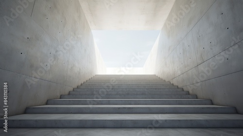Concrete stairs leading up to blue sky with clouds, perspective view