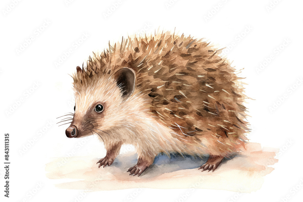 Obraz premium Hedgehog. Watercolor illustration style. Isolated on a white background. Creative conceptual wildlife animal art. Abstract brush strokes with a touch of realism.