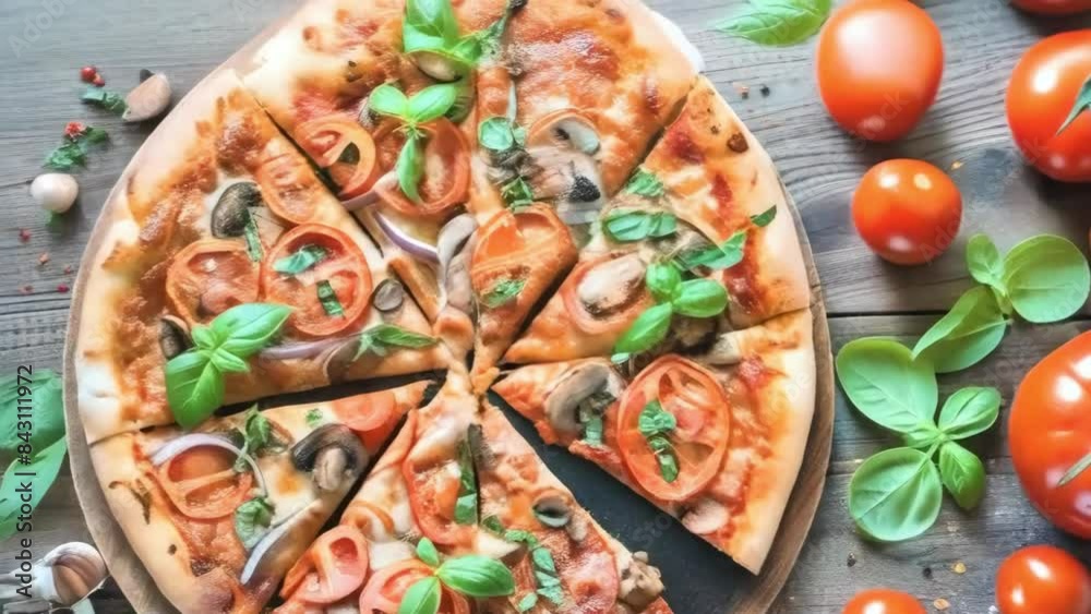pizza with vegetables and cheese 4k new stock video footage animation design AI pizza with vegetables and cheese 4k new stock video footage animation design AI
