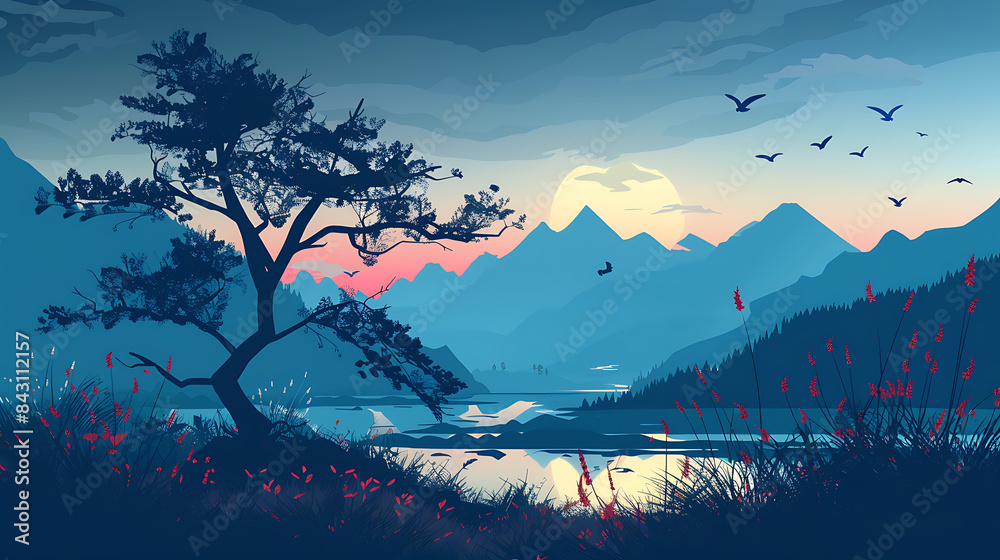 Fototapeta flat landscape illustration