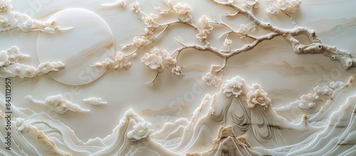 3d Chinese landscape Wallpaper Background golden art for digital printing wallpaper, mural, custom design wallpaper. AI generated illustration