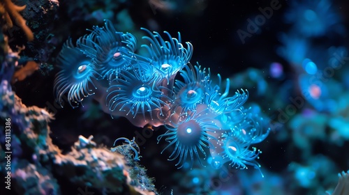 Glowing blue and purple coral.