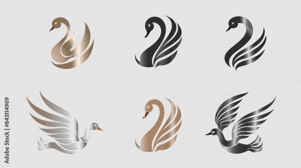 Fototapeta premium Four swan logos on a white background, ideal for corporate branding or marketing materials