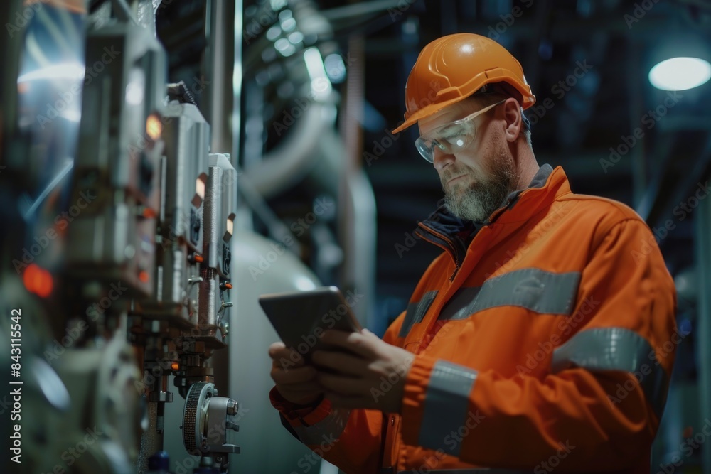 A person wearing an orange jacket and safety glasses uses a cell phone, possibly in a workshop or outdoor setting A person wearing an orange jacket and safety glasses uses a cell phone, possibly in a workshop or outdoor setting