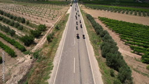 motorcyclists on the road, drone footage, Harley Davidson, fa01