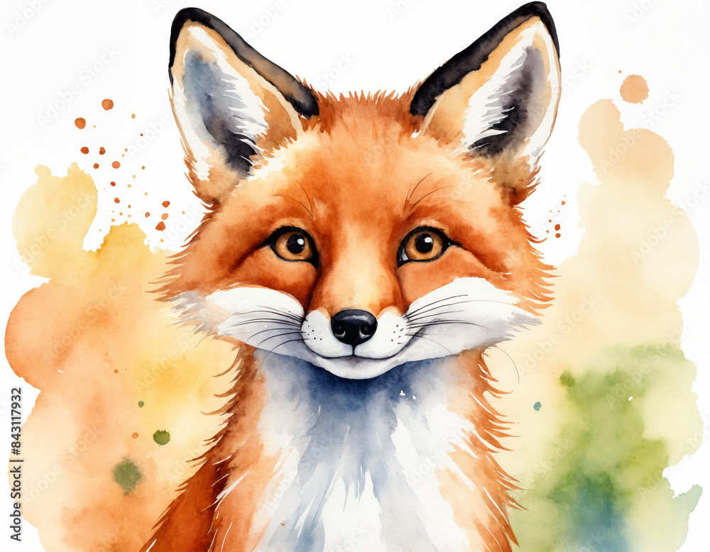 Obraz premium Portrait of a Happy Fox in Watercolor