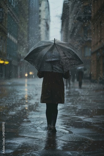 A person walking in the rain with an umbrella