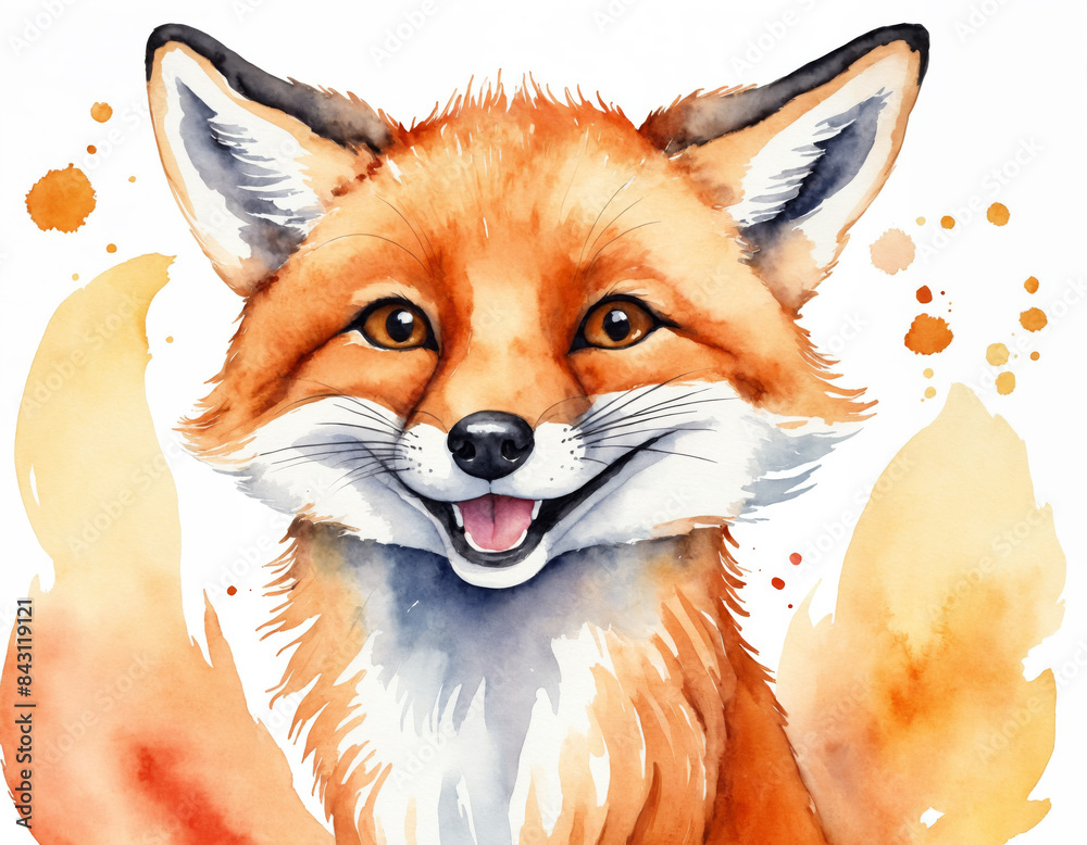 Obraz premium Watercolor Portrait of a Smiling Fox