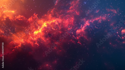 Vibrant digital artwork of a fiery nebula  capturing the chaotic beauty of the cosmos