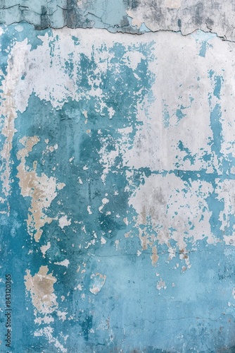 A worn-out blue and white wall with peeling paint © Fotograf