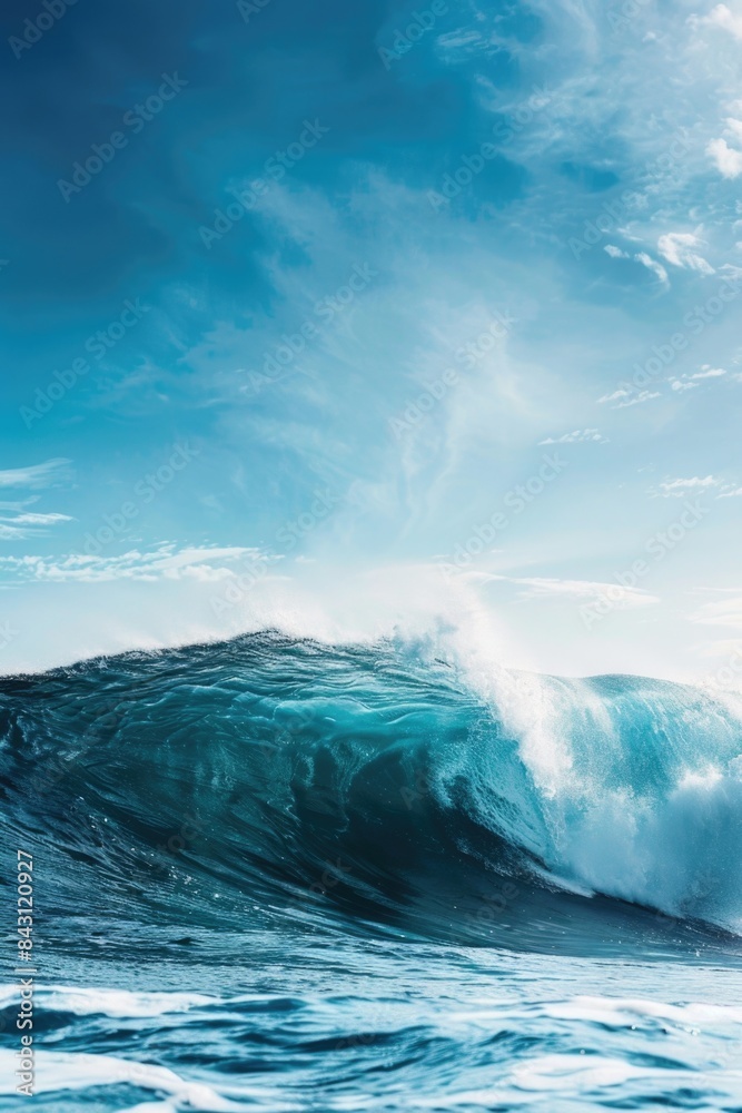 Man surfing on the surface of a large ocean wave, action shot with plenty of movement and energy