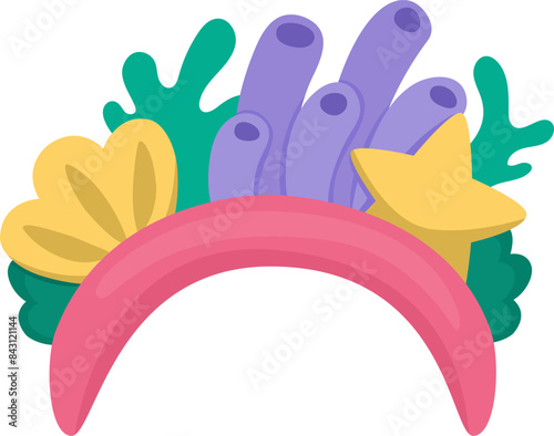 Fairy tale marine headband isolated on white background. Vector fantasy mermaid princess accessory with seaweeds, seashells, sea star. fairytale head or hair decoration icon. Cartoon magic object.