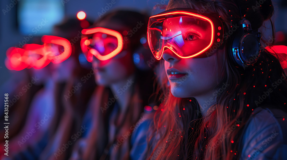 Teens enjoying futuristic Valentines Day party Teens enjoying futuristic Valentines Day party