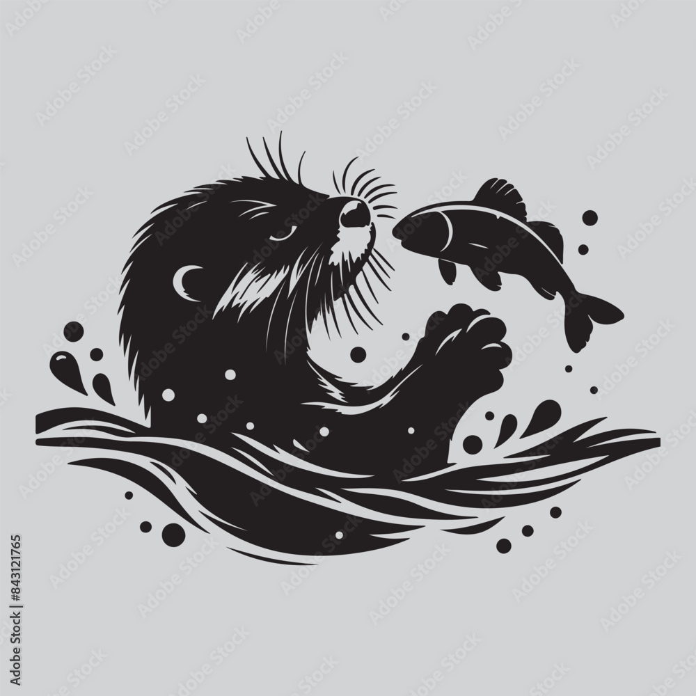 Baby cute Otter silhouette vector art illustration Baby cute Otter silhouette vector art illustration