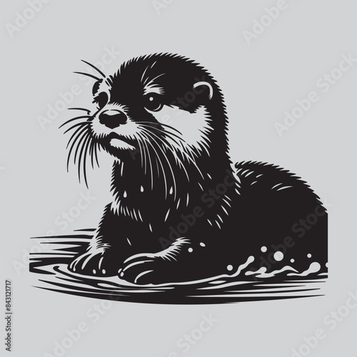 Baby cute Otter silhouette vector art illustration