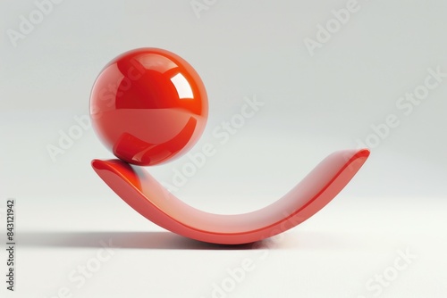 A bright red ball sits atop a curvaceous surface, its vibrant color standing out against the neutral background