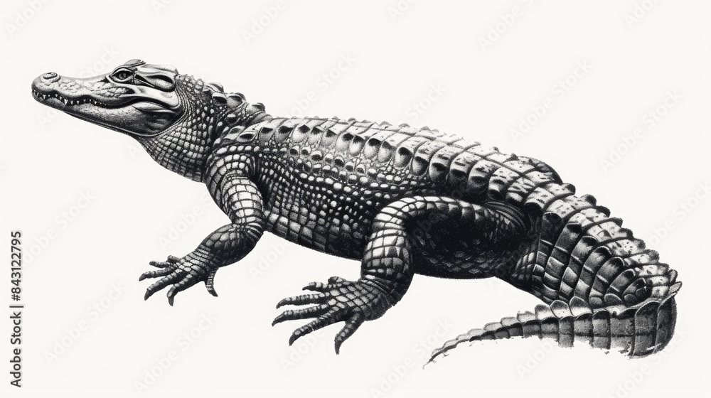 Naklejka premium An illustration of an alligator in black and white, suitable for use in publications, presentations or online content