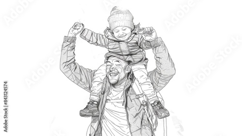 A father or uncle-like figure cradling a young child on their shoulders, showing affection and care