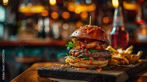 Close up of a delicious hamburger