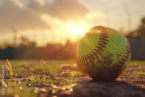 A single baseball sits on a lush green grass  ideal for outdoor games or sports-themed graphics