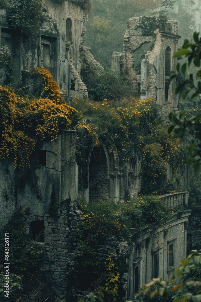 Old abandoned building surrounded by dense forest Old abandoned building surrounded by dense forest