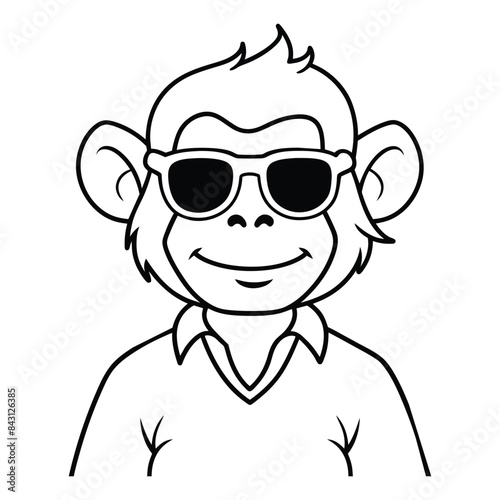 cute smiling cartoon character of monkey in polo tshirt wearing sunglasses anthropic animal vector outline