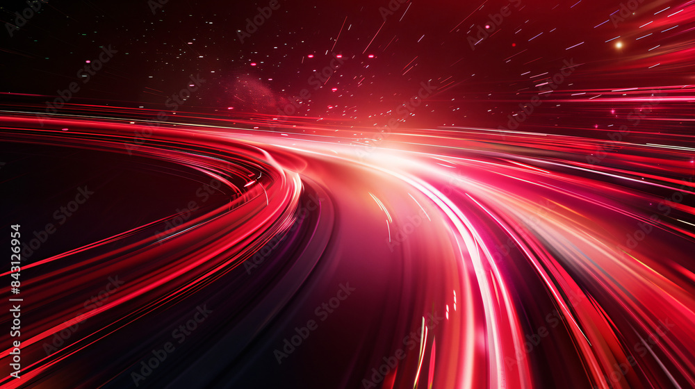 Abstract image of red and pink light streaks against a cosmic starry background Abstract image of red and pink light streaks against a cosmic starry background
