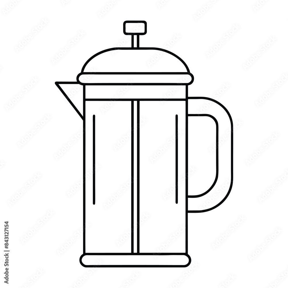 French Press Coffee Maker Vector Illustration - Simple Outline Design