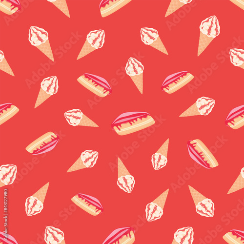 With ice cream and cheesecake, your dessert will be exquisite and amazingly tasty, dessert, confectioner, sugar, vector, illustration, isolated, background, art, food, jam, waffle cone