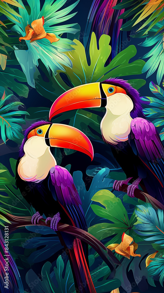 Fototapeta premium Toucans Abstract Image Pattern Background, Texture, Wallpaper, Background, Cell Phone Cover and Screen, Smartphone, Computer, Laptop, 9:16 Format - PNG