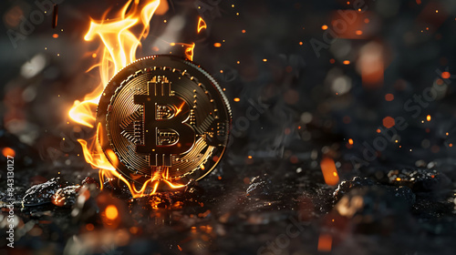 Digital illustration of a burning bitcoin, representing the volatility and risk in cryptocurrency markets