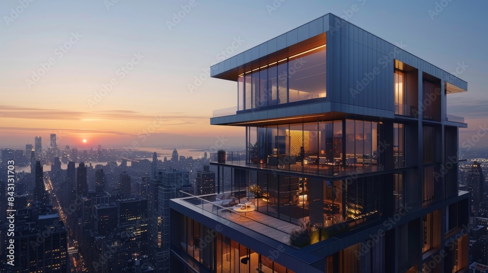 Cutting Edge Residential Skyscraper with Panoramic City Views at Sunrise Cutting Edge Residential Skyscraper with Panoramic City Views at Sunrise