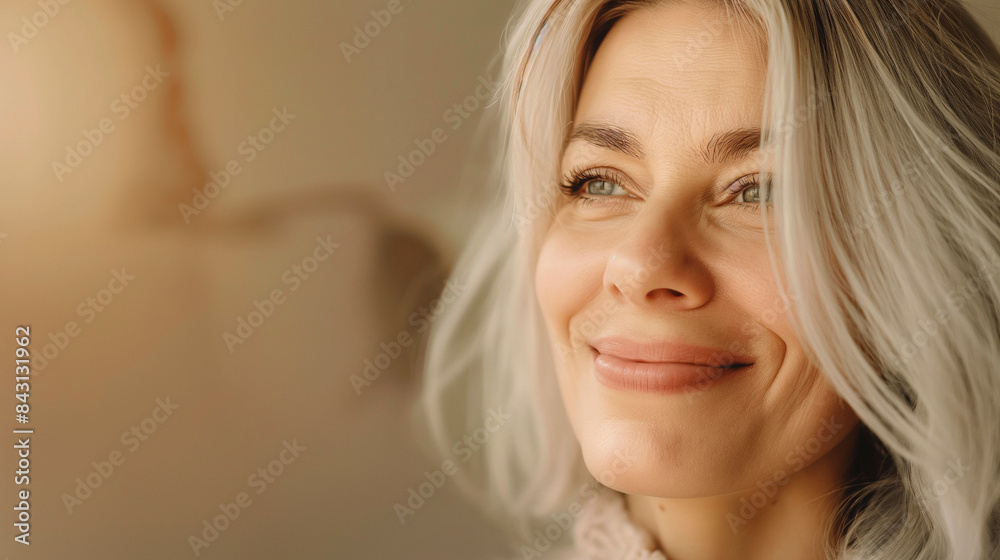 Fototapeta premium Middle-aged woman smiling in the room