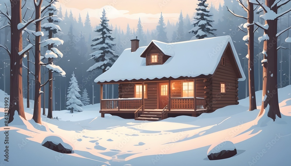 Fototapeta premium This enchanting house, with its snow-laden roof and fairy-tale charm, looks like it belongs in a storybook. 