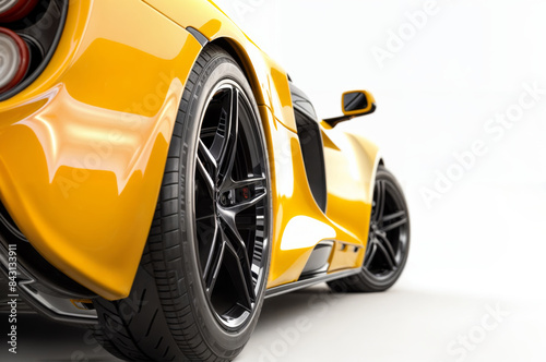 Back view of generic yellow sport car  isolated on a white background