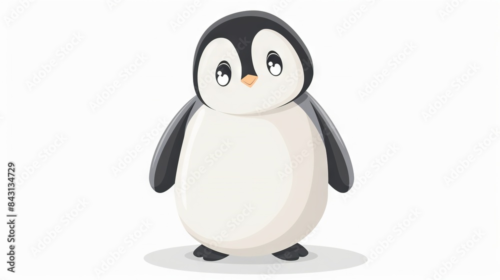 Obraz premium A monochrome penguin with a black beak faces the white backdrop, gazing directly into the lens
