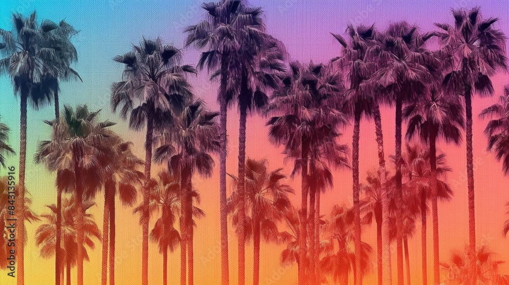 Colorful summer background with palm trees