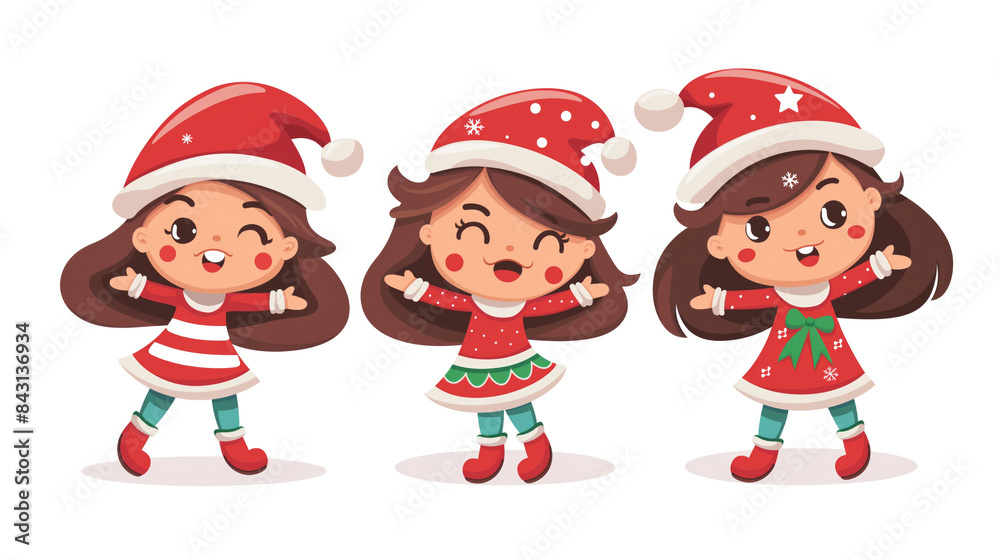 Festive Christmas illustration. Cheerful holiday cartoon characters isolated on white background. Design template for joyful Christmas banner. Festive Christmas illustration. Cheerful holiday cartoon characters isolated on white background. Design template for joyful Christmas banner.