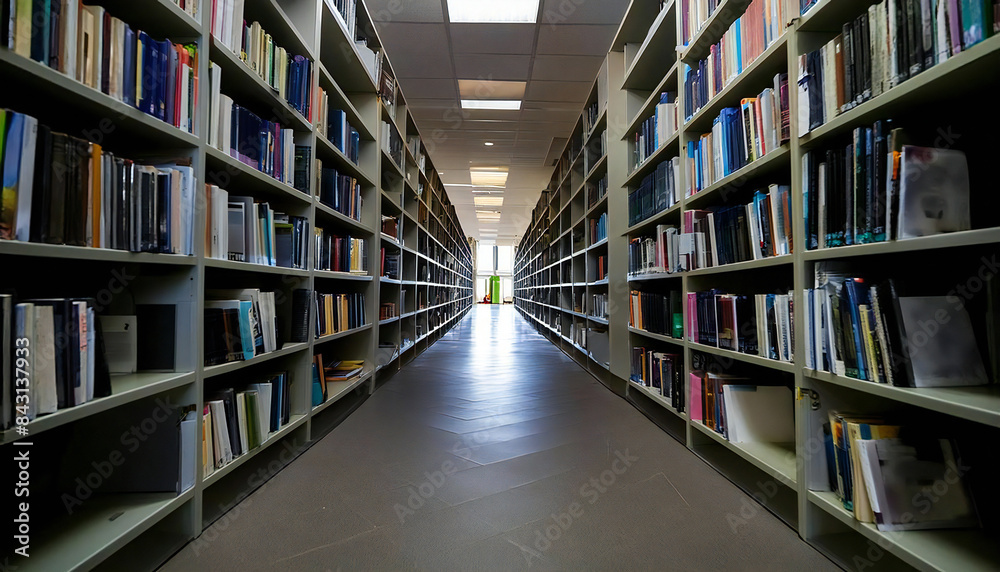 Library corridor. Image of a library with many books lined up. Library corridor. Image of a library with many books lined up.