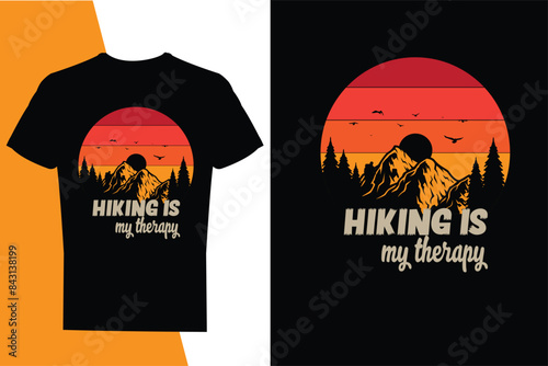 hiking is my therapy vintage T shirt design,  lifestylestatement T shirt design, hiking serves a therapeutic and restorative function for the individual 