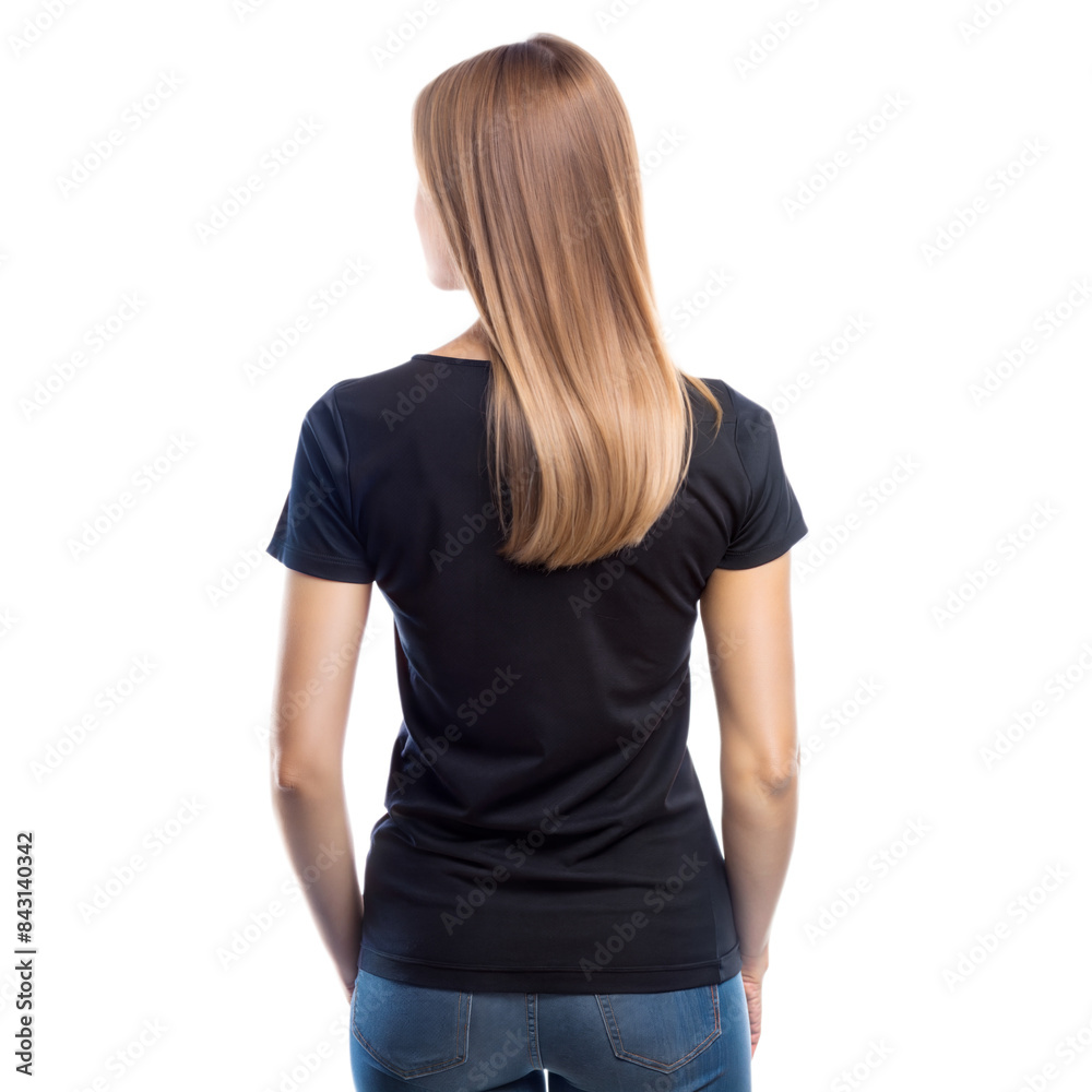 Woman Wearing a Black T-Shirt Standing Backwards Woman Wearing a Black T-Shirt Standing Backwards