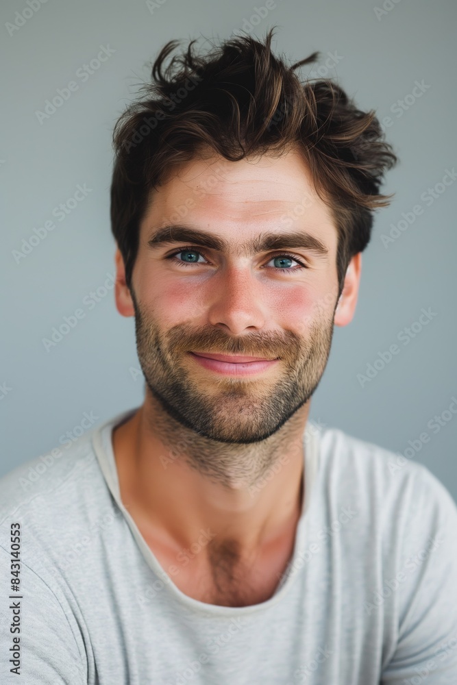 Smiling handsome man with beard, isolated background. Confident and fashionable adult portrait. Smiling handsome man with beard, isolated background. Confident and fashionable adult portrait.