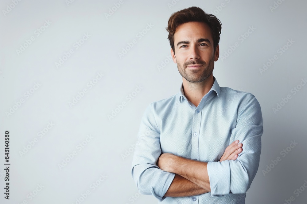 Confident man standing with crossed arms, isolated on a background. Business professional portrait. Confident man standing with crossed arms, isolated on a background. Business professional portrait.