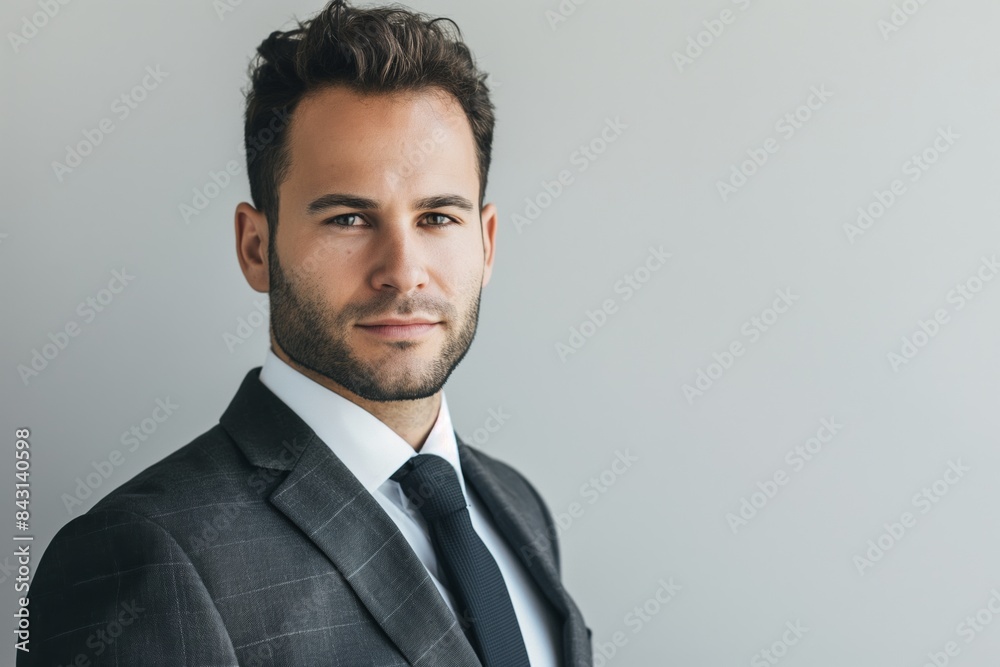 A confident young businessman stands isolated, embodying professional success and a stylish, modern approach. A confident young businessman stands isolated, embodying professional success and a stylish, modern approach.