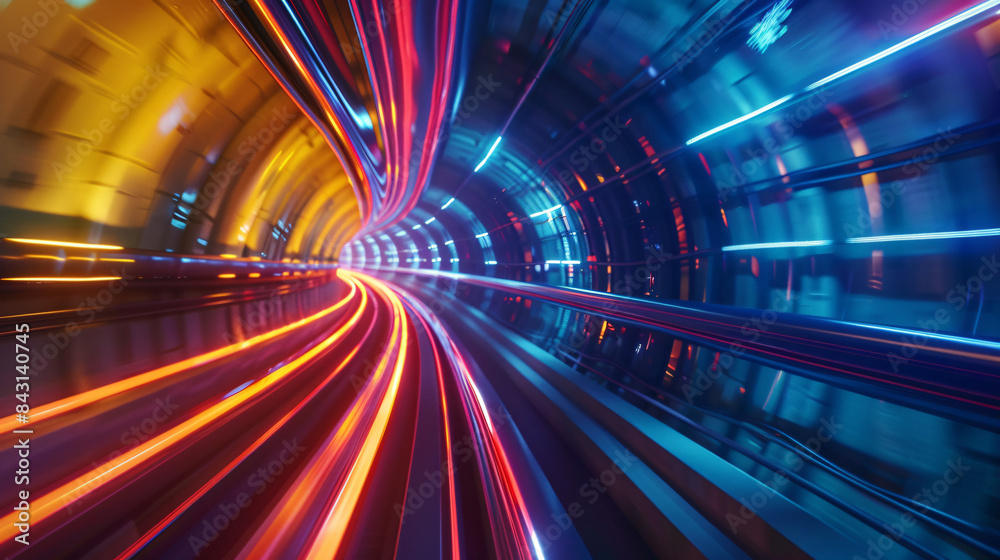Light trails zooming through a tunnel, evoking a feeling of velocity and motion Light trails zooming through a tunnel, evoking a feeling of velocity and motion
