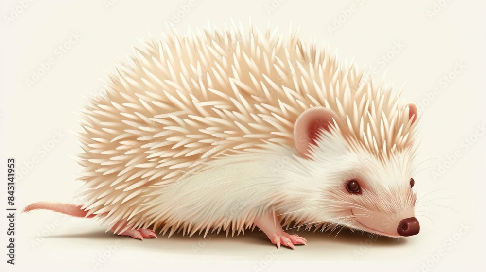 A tiny white hedgehog perched atop a pristine white floor alongside a crisp white wall against a spotless backdrop A tiny white hedgehog perched atop a pristine white floor alongside a crisp white wall against a spotless backdrop