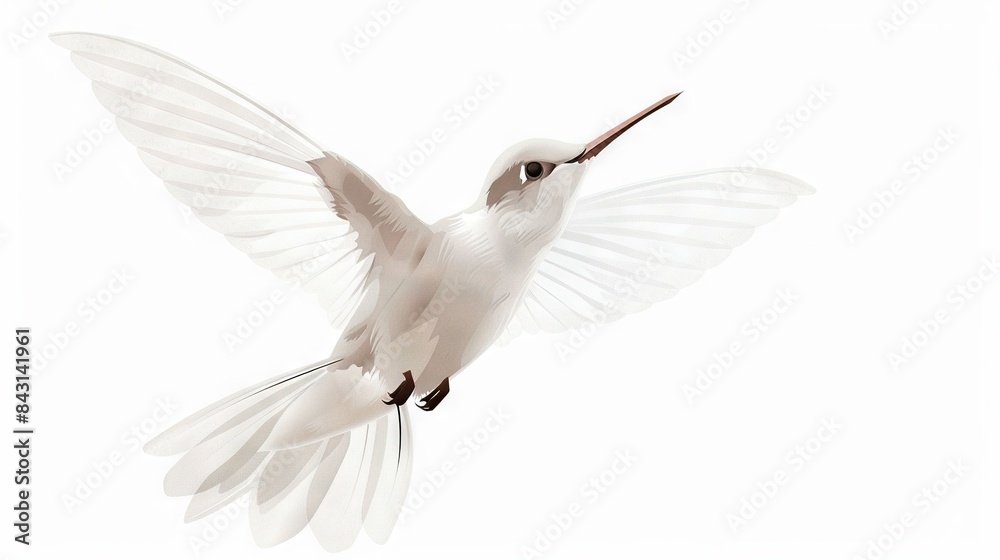 Obraz premium A white bird flies in the air with its beak and wings spread wide