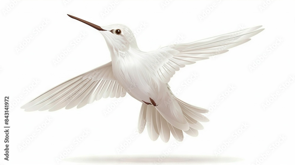 Fototapeta premium A majestic white bird glides through the sky, displaying its fully extended wings and elongated beak