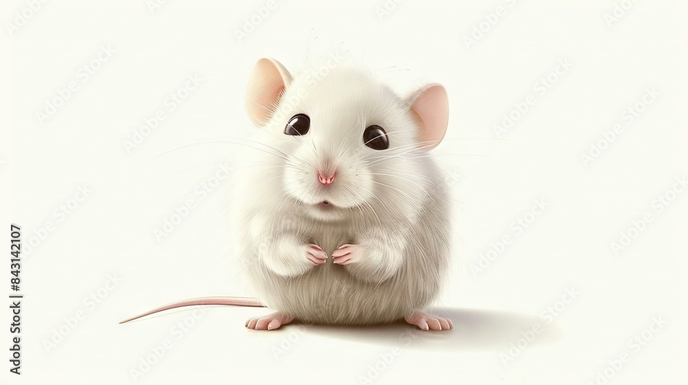 A white mouse rests atop a white floor alongside a red mouse also perched on a white floor A white mouse rests atop a white floor alongside a red mouse also perched on a white floor